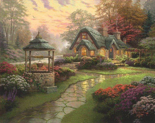 Puzzle Thomas Kinkade: O casa cu fântâna