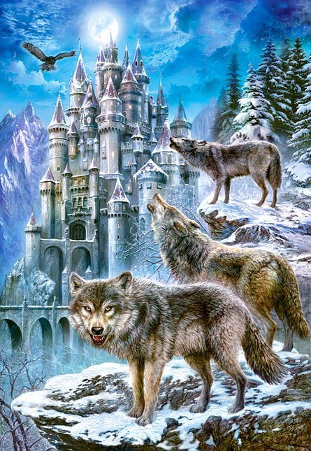 Puzzle Wölfe und Burg
