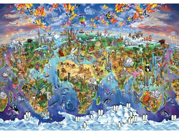Puzzle Wereldwonderen geïllustreerde kaart