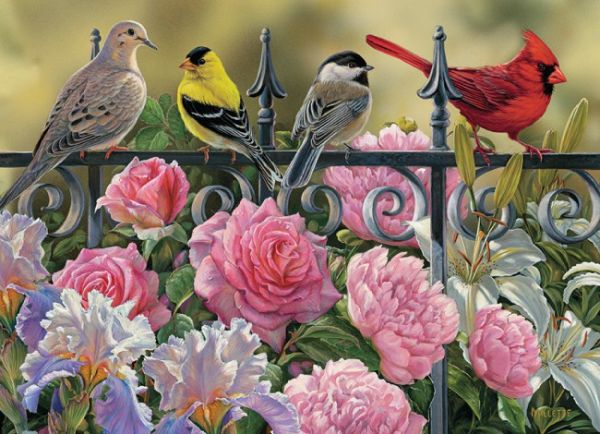 Puzzle Vögel auf einem Zaun
