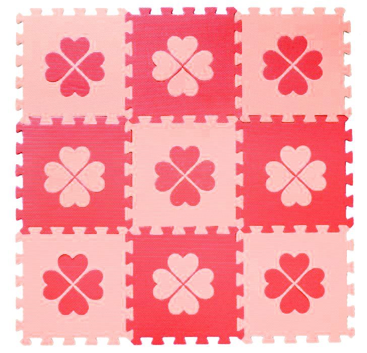 Puzzle Penové puzzle baby 5 slabo ružové a 4 silno ružové štvorlístky (B) 9 dielikov - 0+