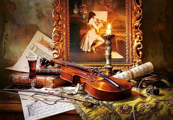 Puzzle Still Life with Violin and Painting