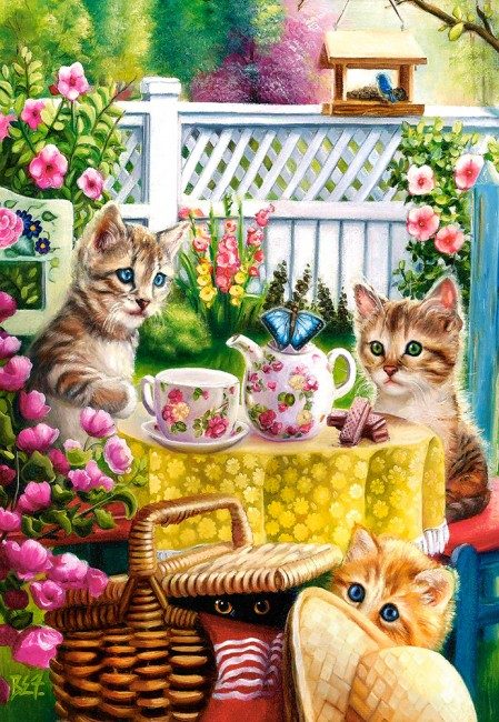 Puzzle Ora ceaiului pentru pisici