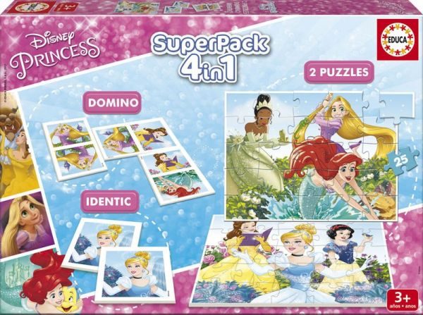Puzzle 4v1 Disney princezné 2x puzzle, pexeso a domino