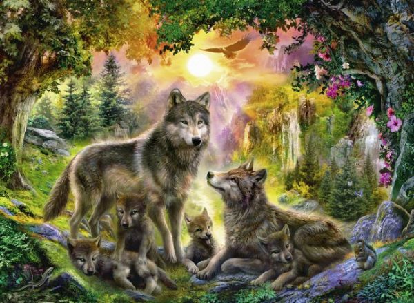 Puzzle Wolf family in the sunshine