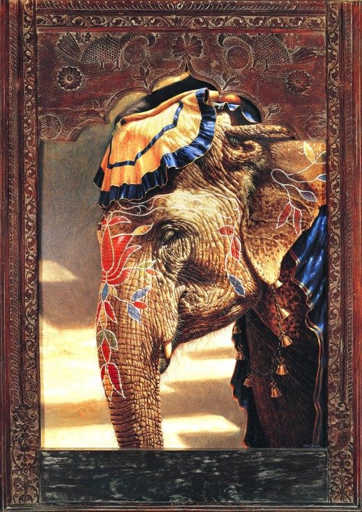 Puzzle Festett hölgy kerettel - Elefánt díszben