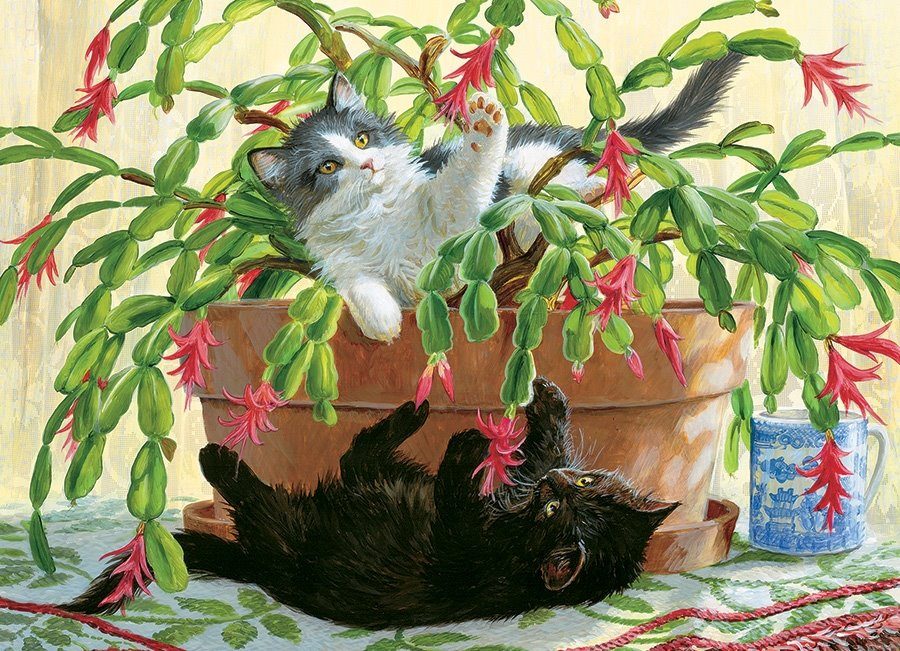 Puzzle Kotki bawiące się kaktusem