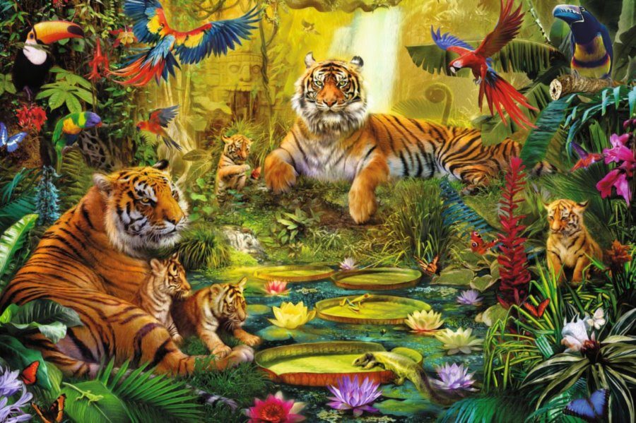 Puzzle Tigris család a dzsungelben