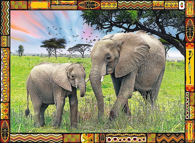 Puzzle Elephants on savanna