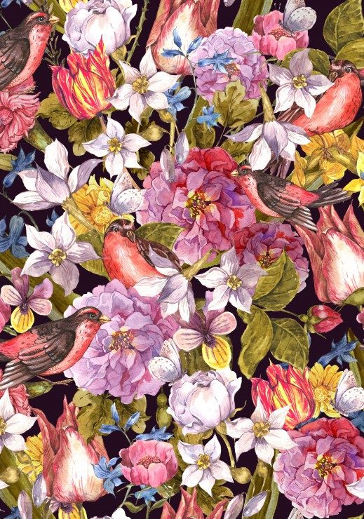 Puzzle Vintage Blumen und Vögel