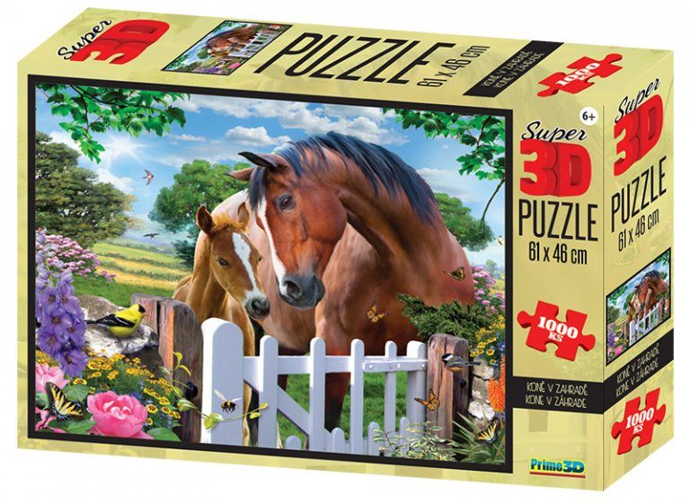 Puzzle 3D efekt: Kone v záhrade