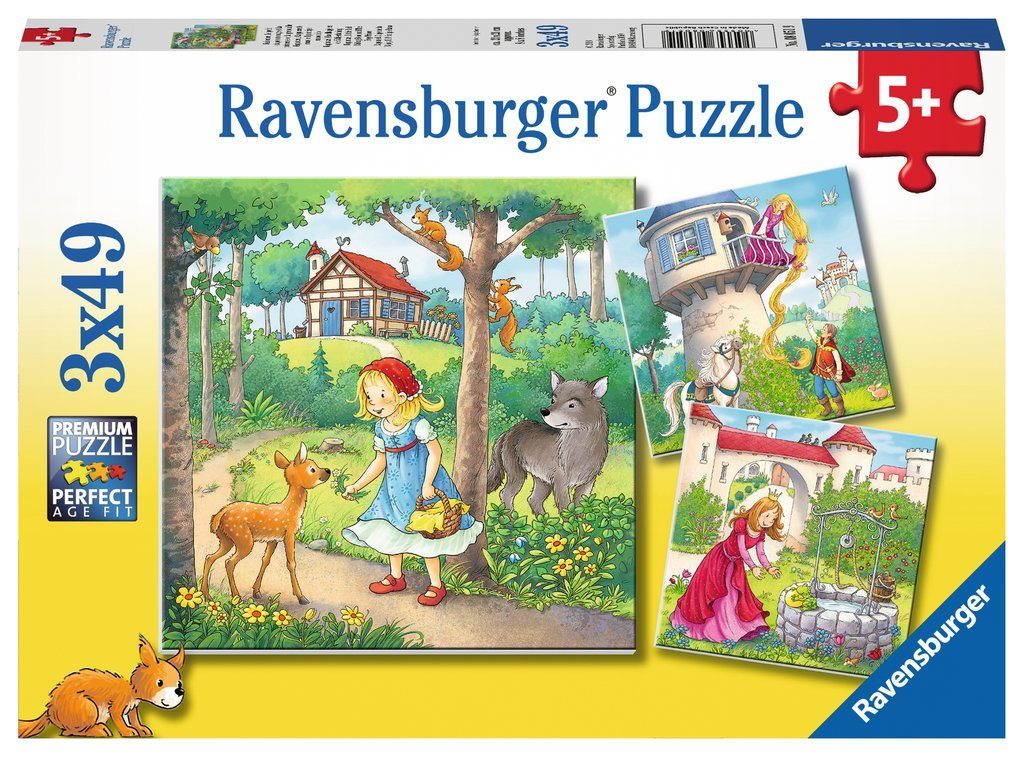 Puzzle 3x49 Raiponce, Le Petit Chaperon Rouge, Le Prince
