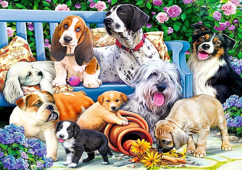 Puzzle Dogs in the garden
