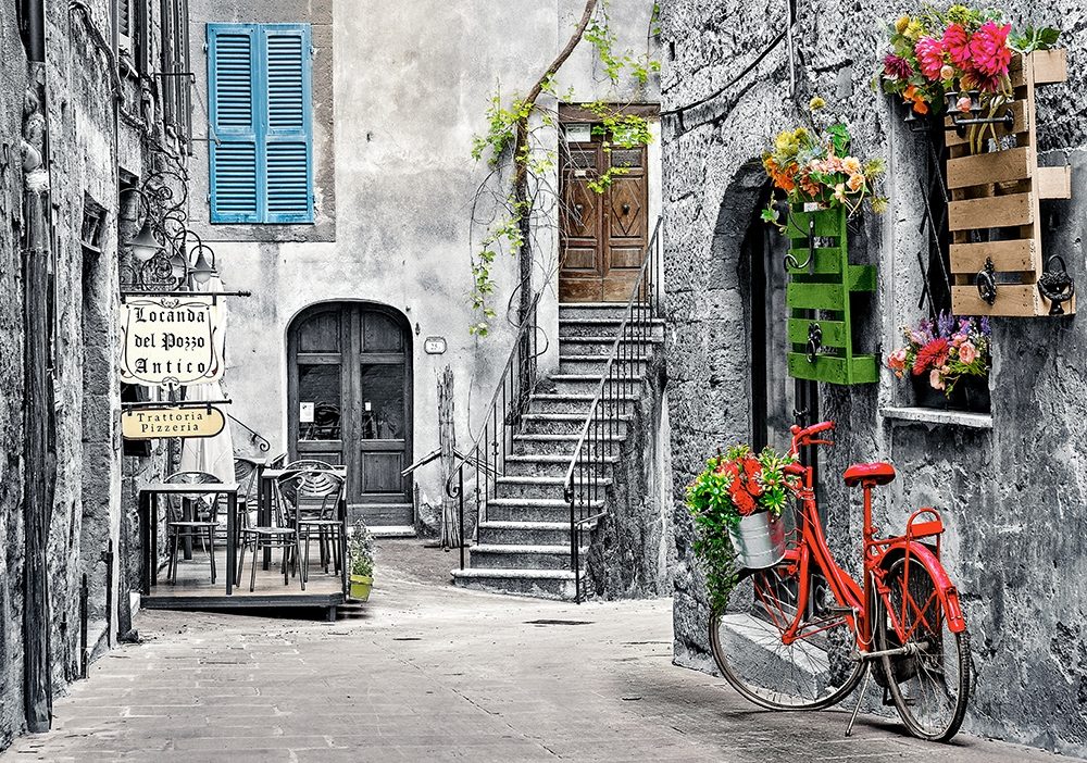 Puzzle Charming Alley with Red Bicycle