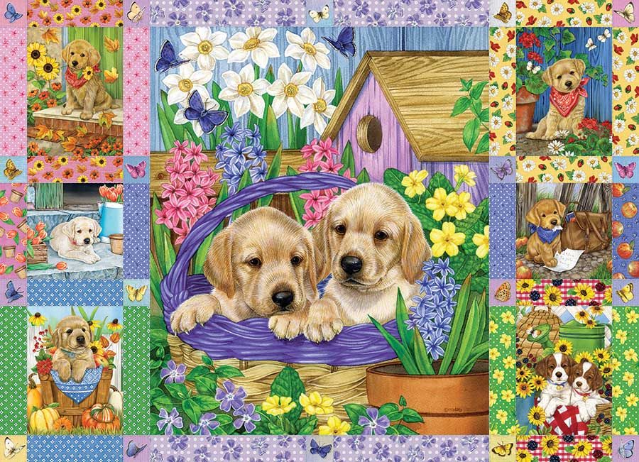 Puzzle Puppies and Posies Quilt