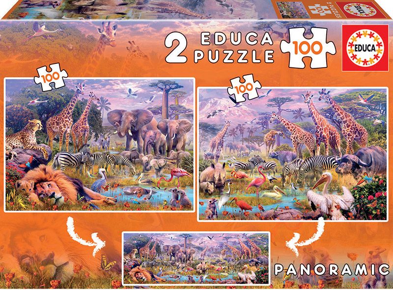 Puzzle 2x100 animaux sauvages