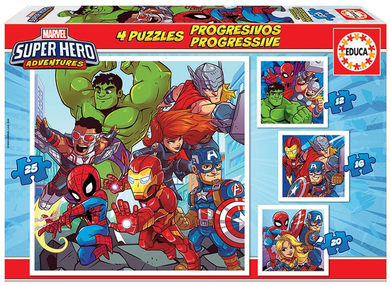 Puzzle 4v1 Marvel Super Heroe Adventures, 1 - 39 piezas 