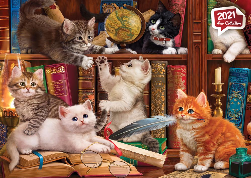 Puzzle Kittens in the Library 500