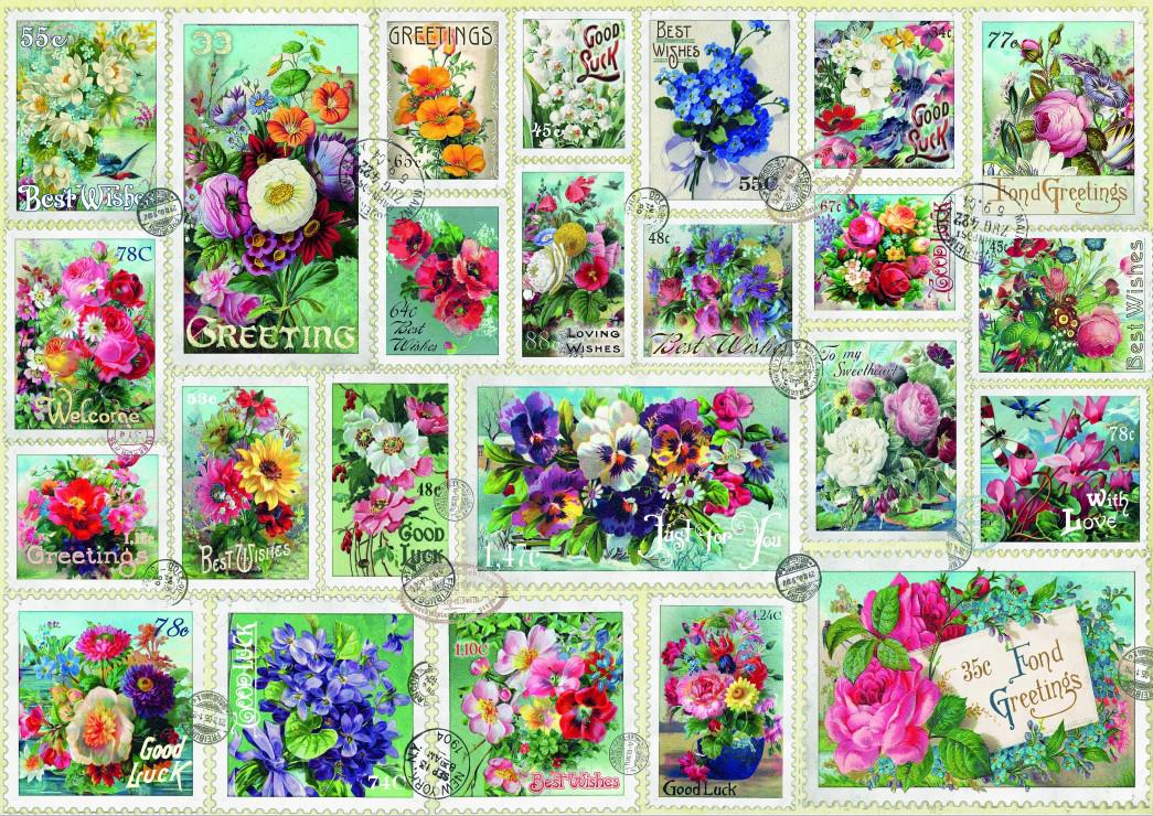 Puzzle Kolekcia známok s kvetmi
