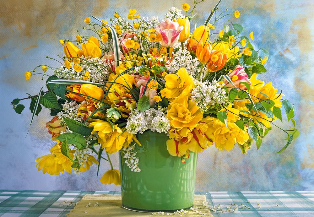 Puzzle Spring Flowers in Green Vase