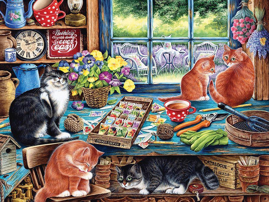 Puzzle Mačky v okne