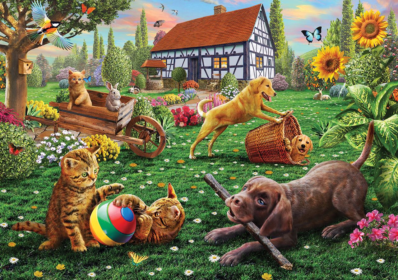 Puzzle Adrian Chesterman : Chiens et chats en jeu 500