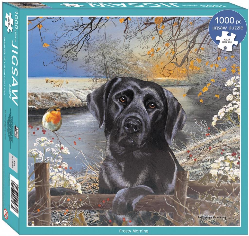 Guess Road making process Hectares Puzzle Black Labrador Frosty Morning, 1 000 pieces | Puzzle-USA.com
