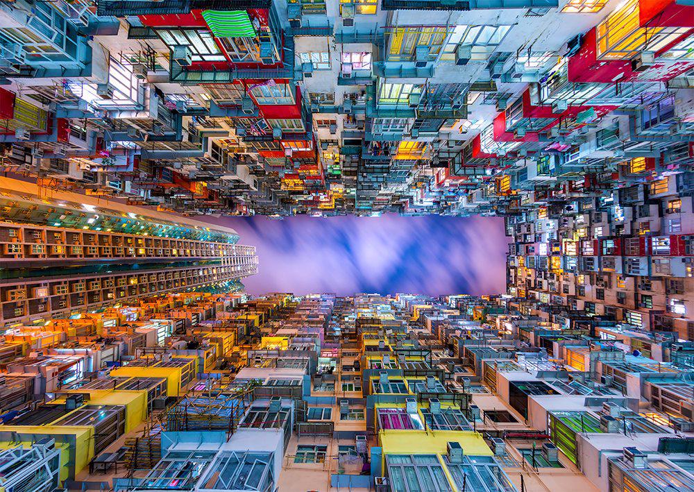 Puzzle Edifício de apartamentos coloridos, Hong Kong