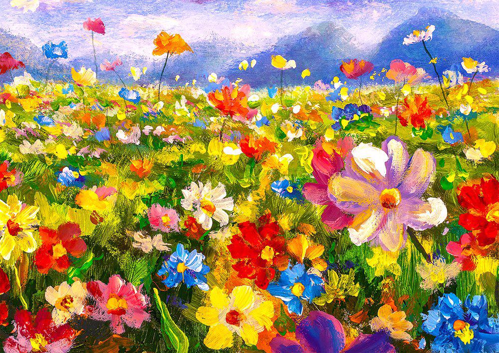 Puzzle Lunca cu flori colorate