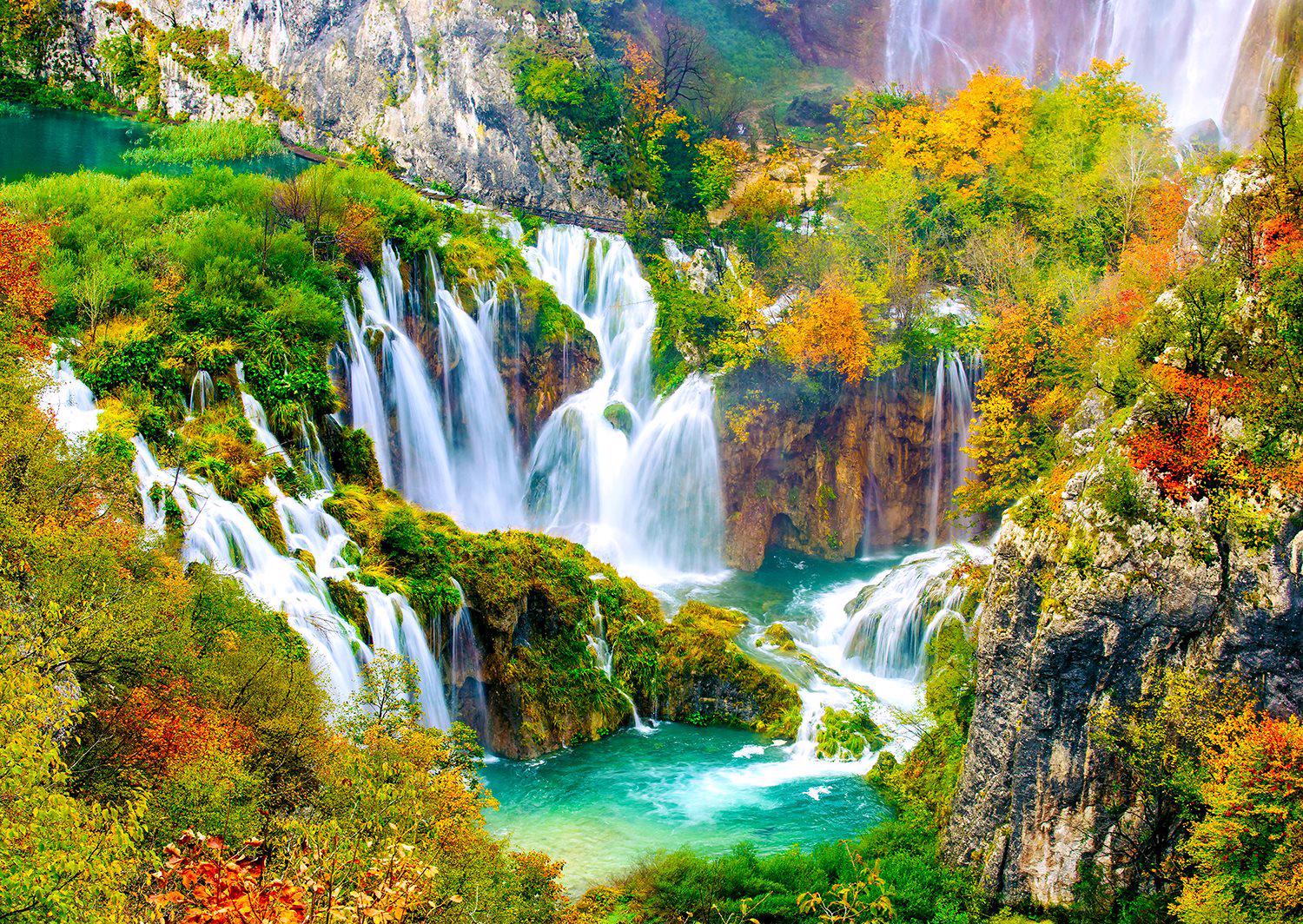 Puzzle Plitvické vodopády na podzim