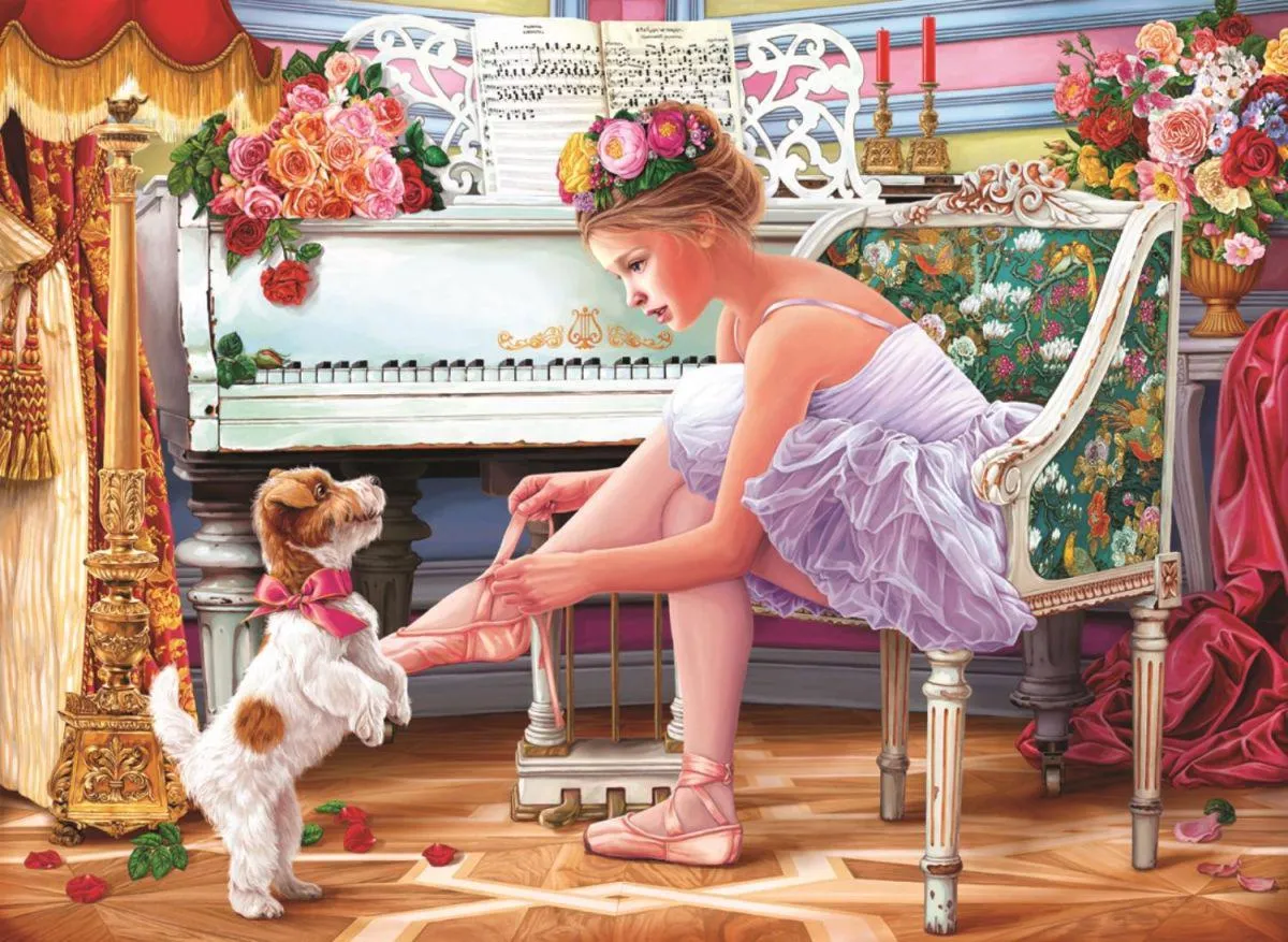 Puzzle Ballerina with her puppy