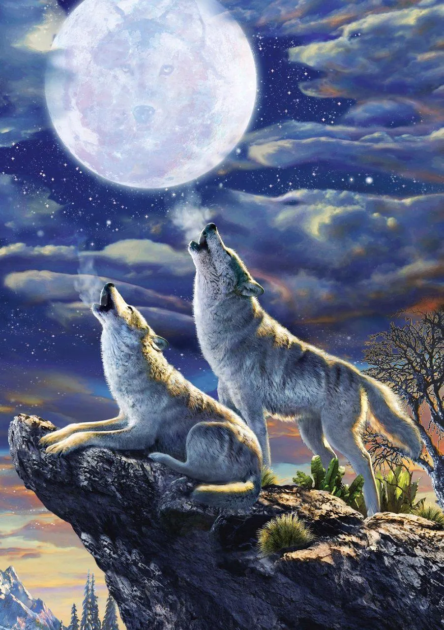 Puzzle Full Moon Wolves