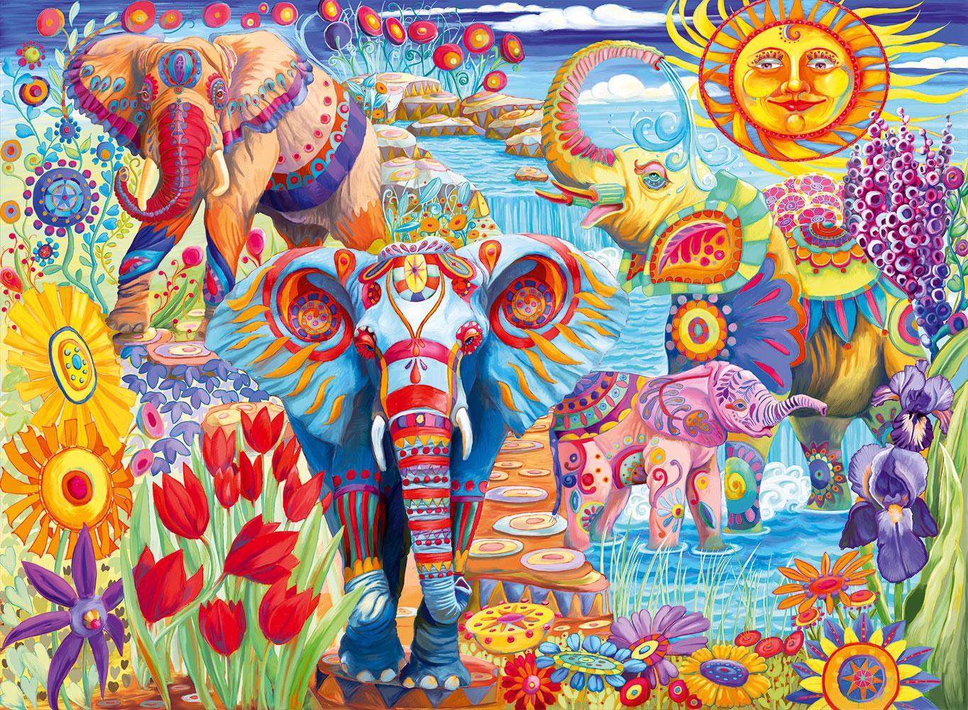 Puzzle Слоны в саду - 6000