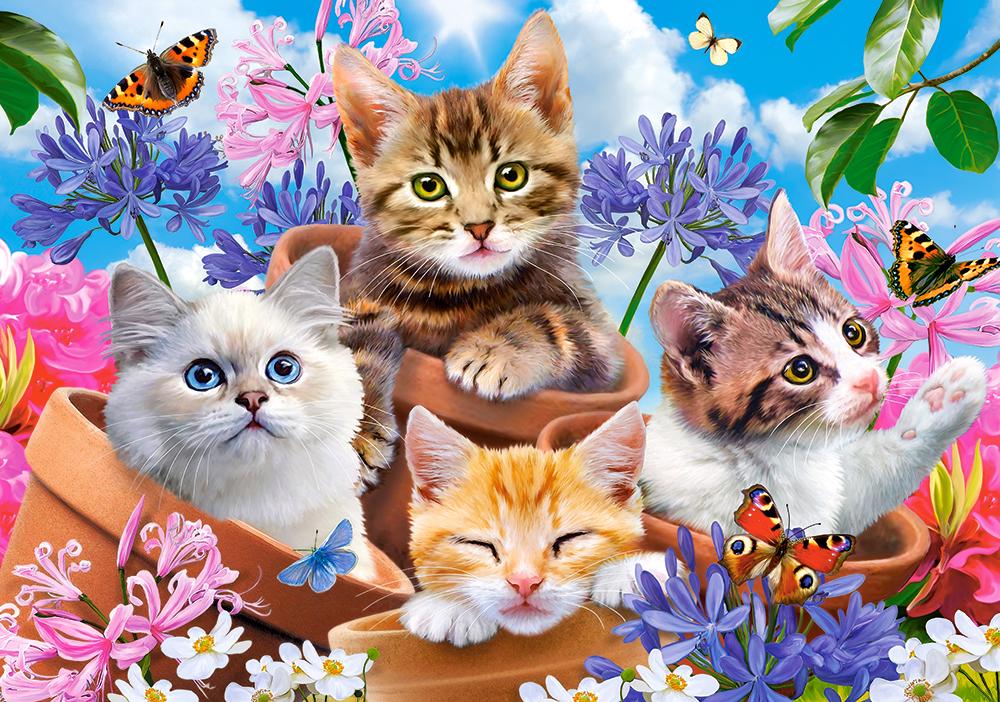 Puzzle Kittens met bloemen