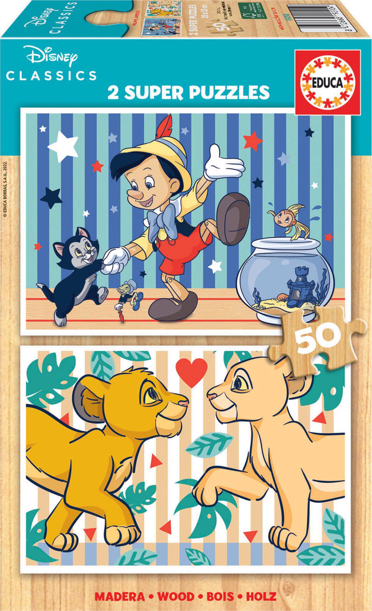 Puzzle 2x50 Clásicos Disney: Leví kráľ, Pinokio
