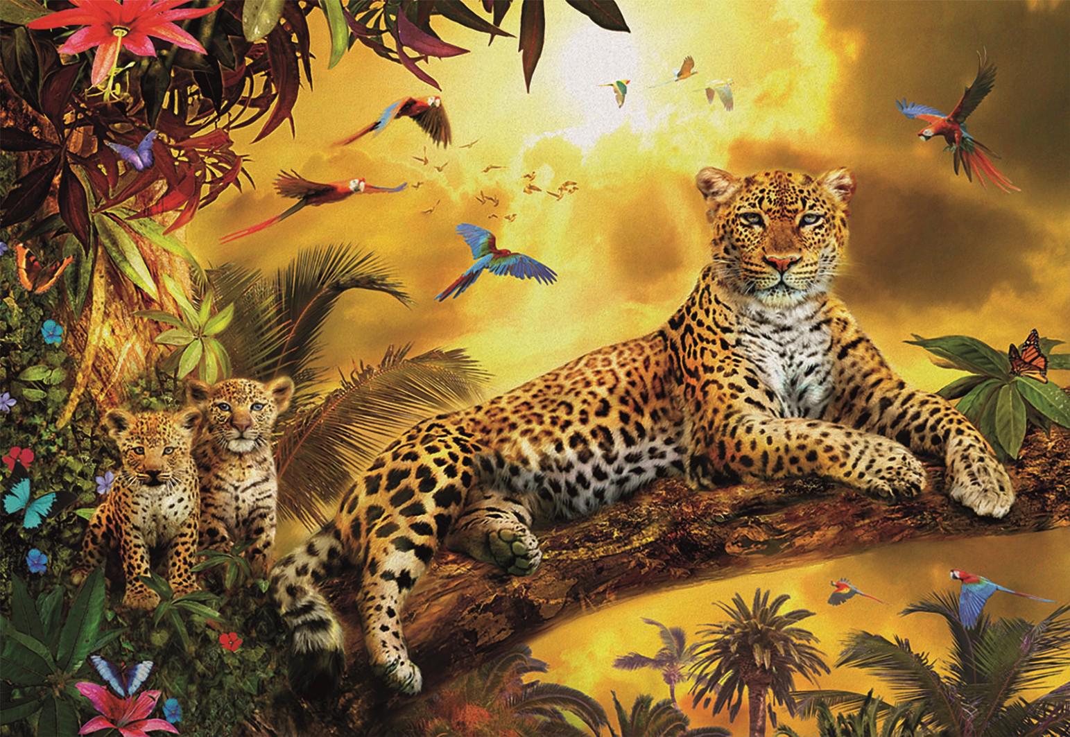 Puzzle Leopard și puii săi