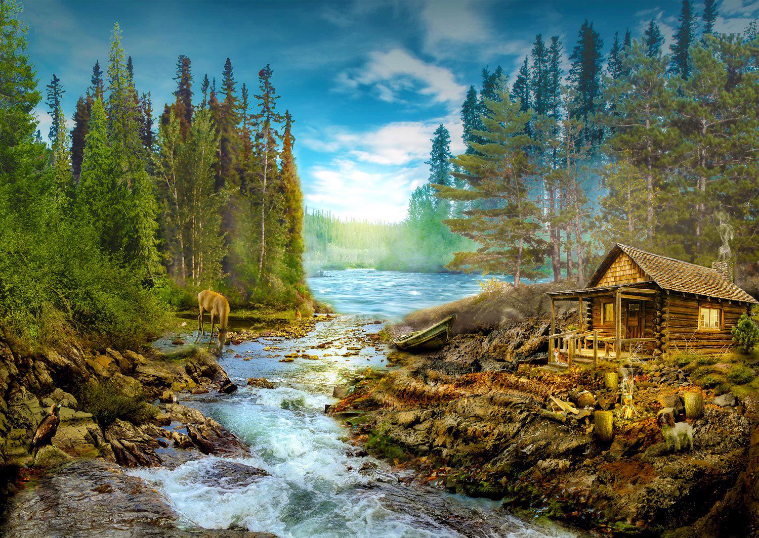 A Log Cabin by the Rapids 1000