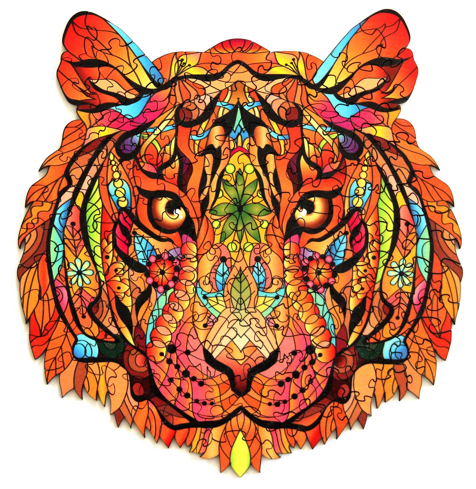 Puzzle Tigru colorat din lemn