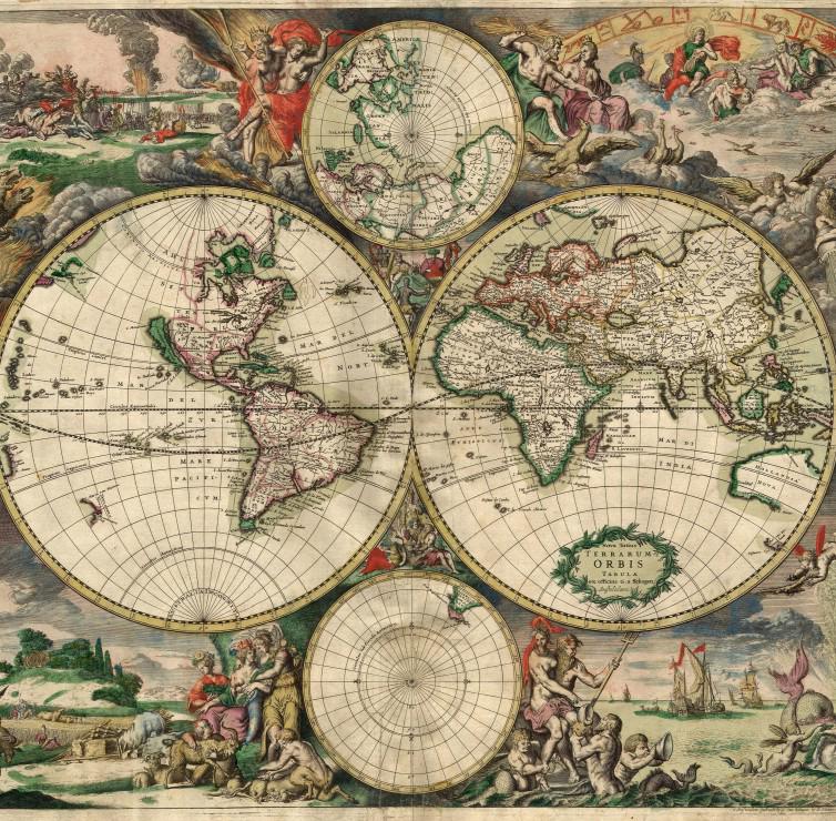 Puzzle Carte du Monde, Произведен в Амстердам, 1689 - 1000