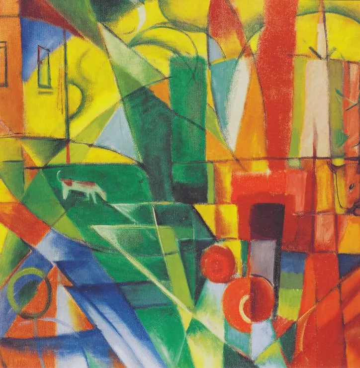 Puzzle Marc : Landschaft mit Haus, Hund und Rind, 1914
