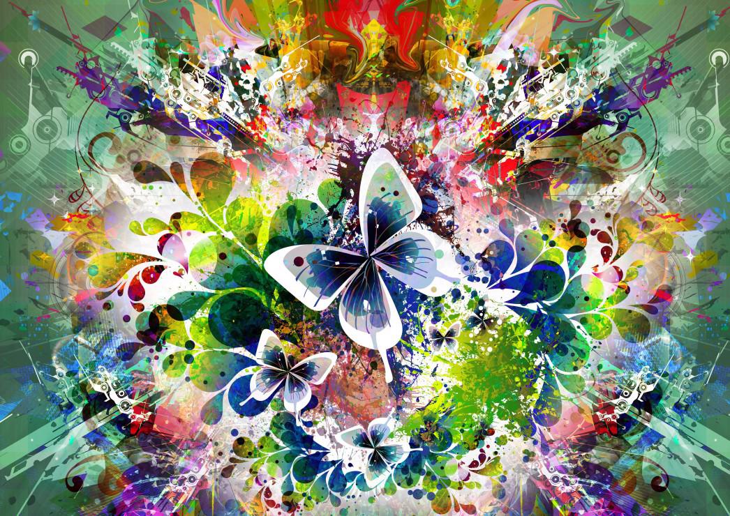 Puzzle Farebné kvety a motýle