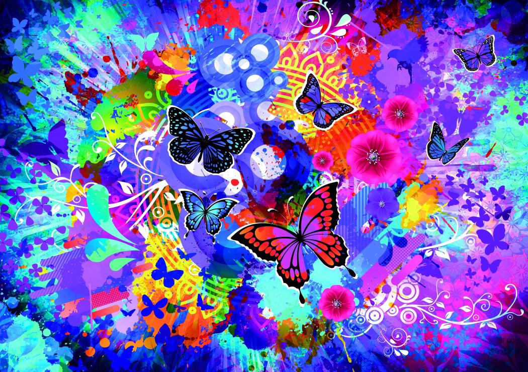 Puzzle Colorful flowers and butterflies