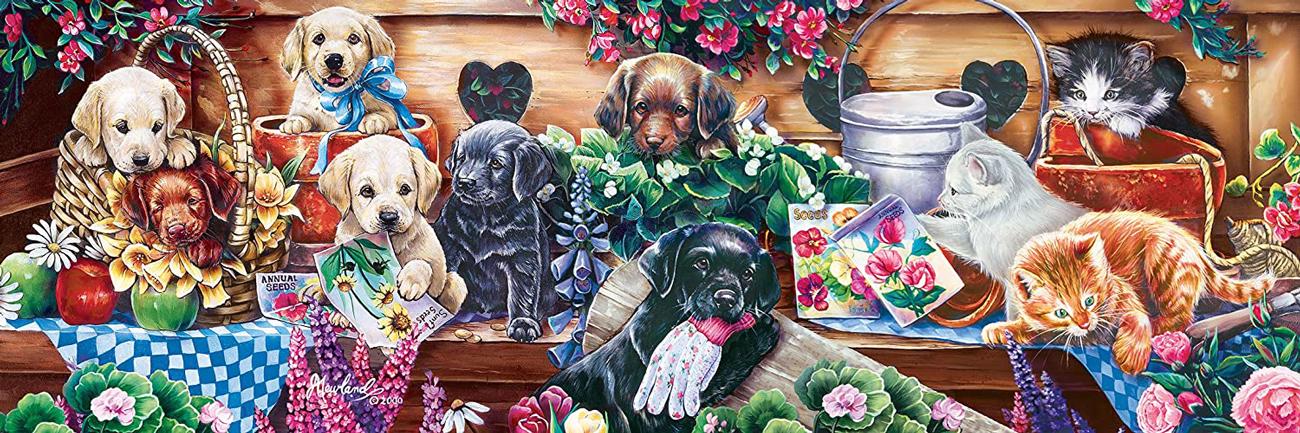 Puzzle Psy s kvetináčmi