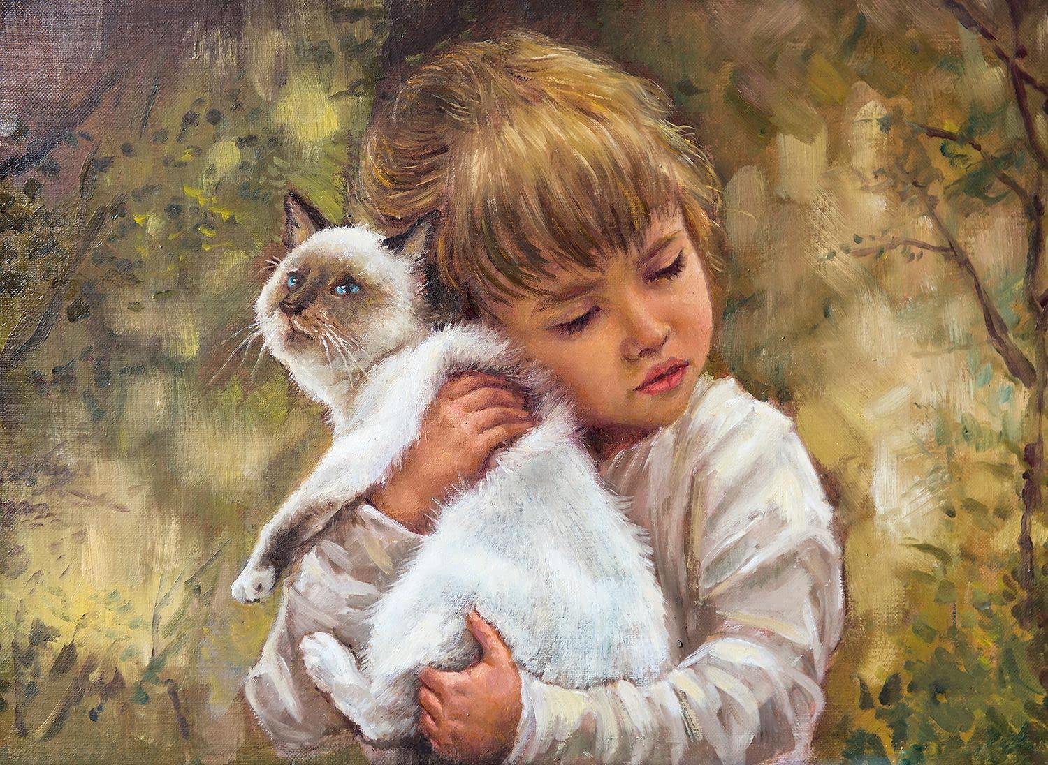 Puzzle Little Girl's Cat and Love