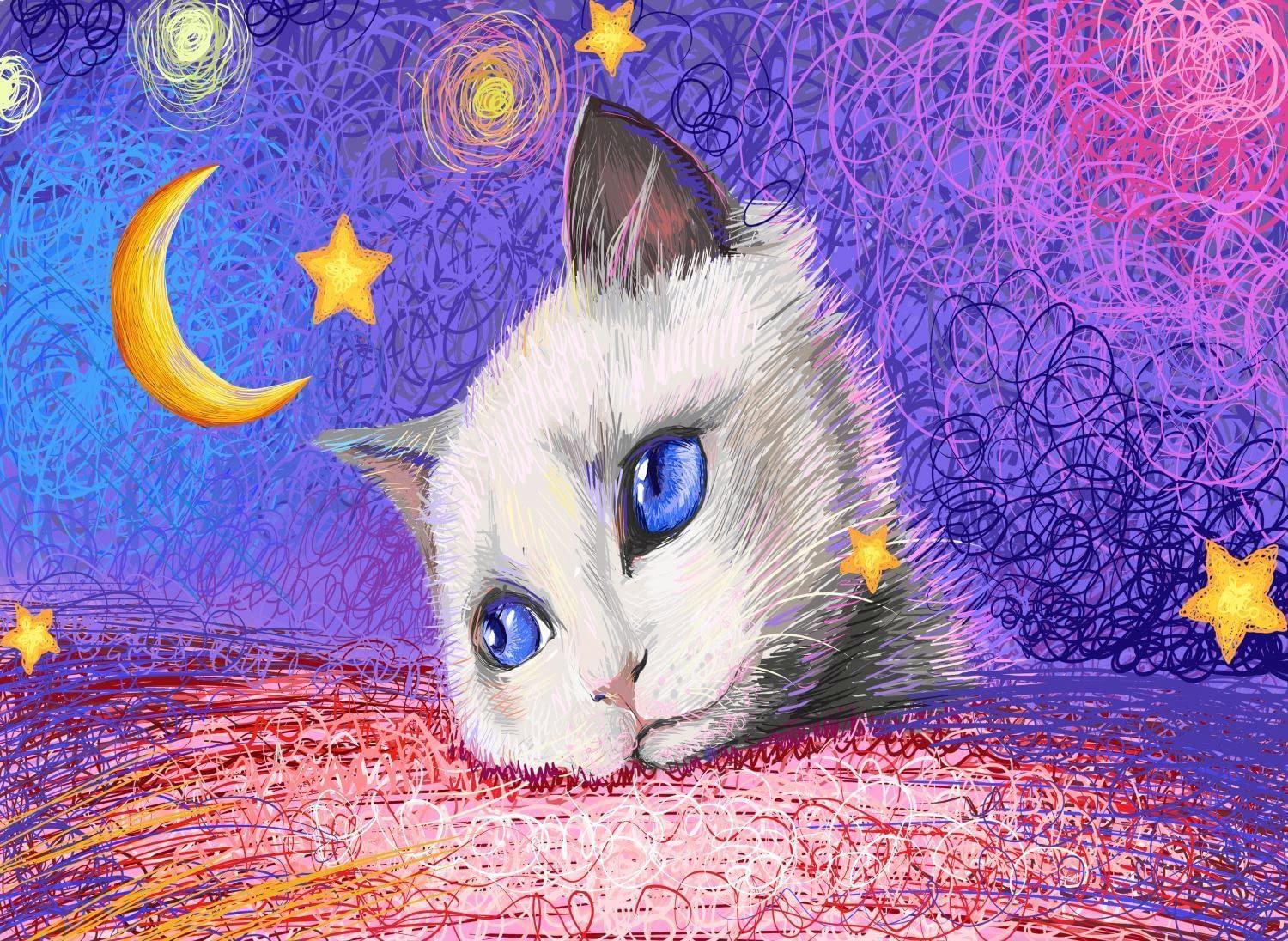 Puzzle Csillagok alatt - Fehér macska