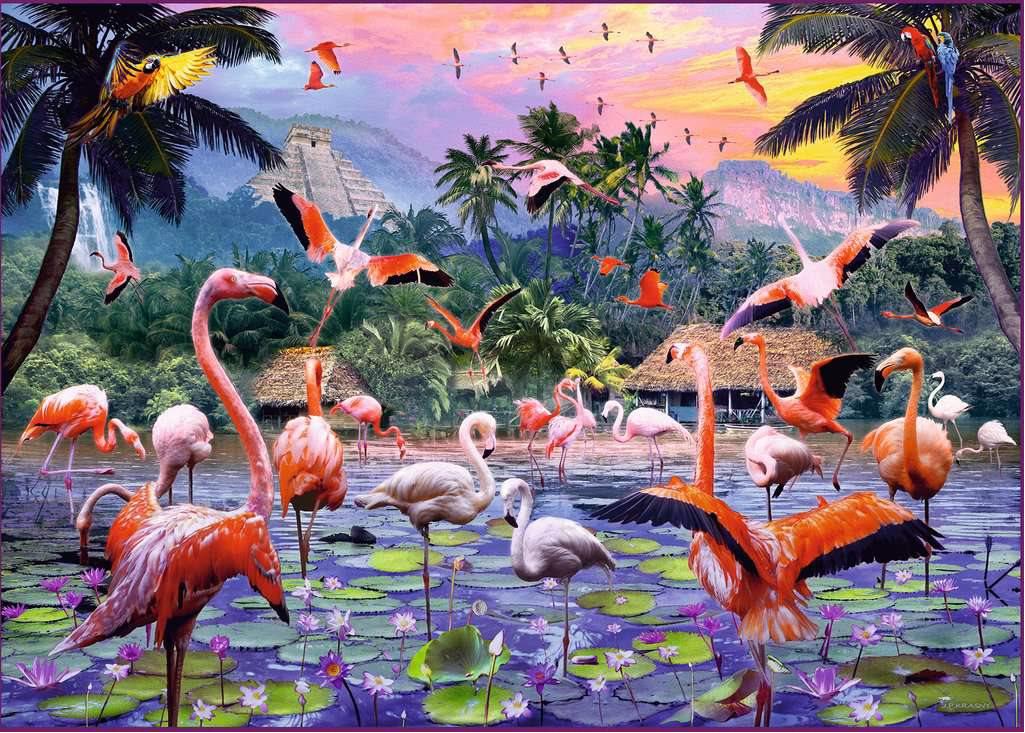 Puzzle Rózsaszín flamingók