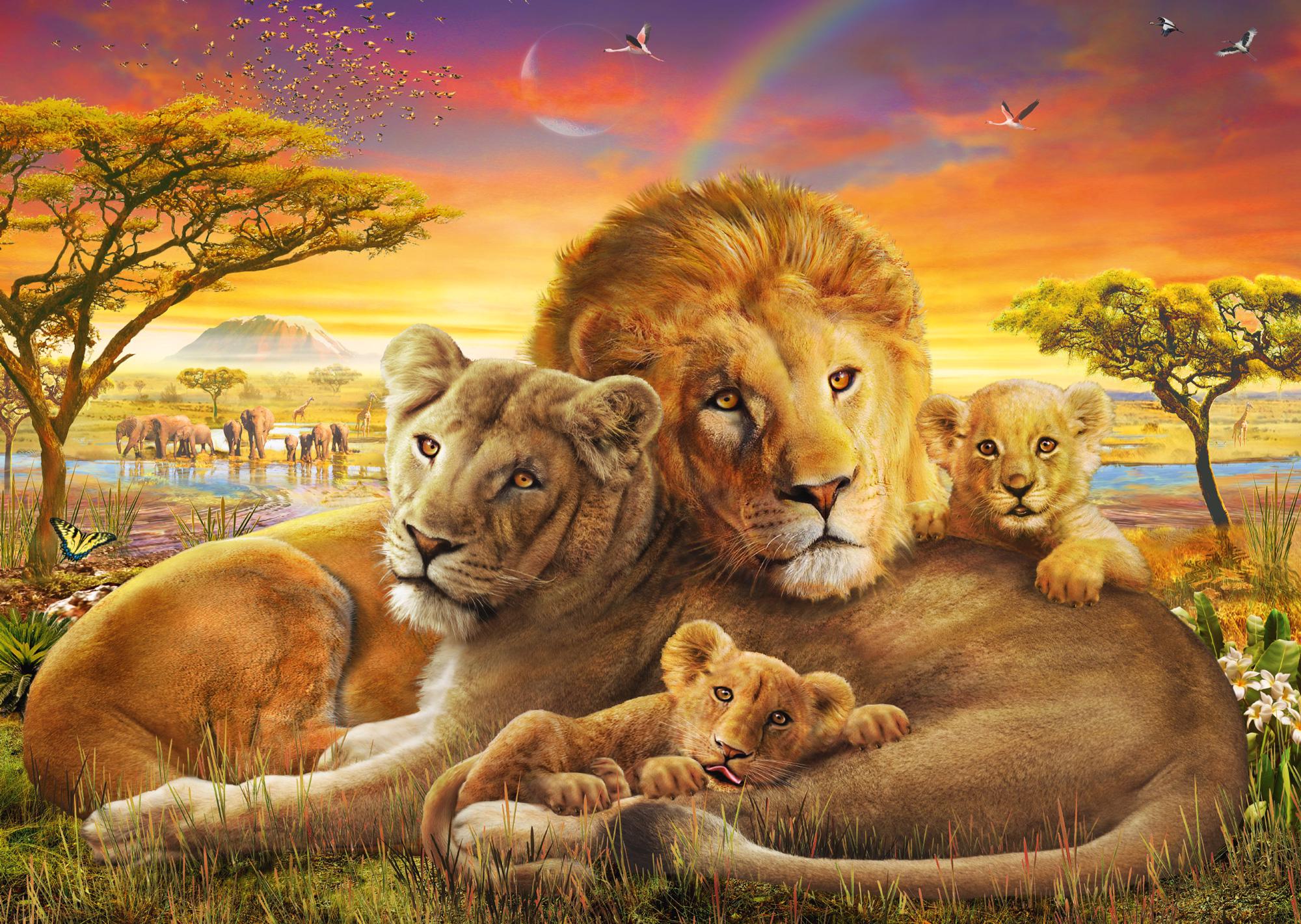 Puzzle Familia de leones abrazados 1000