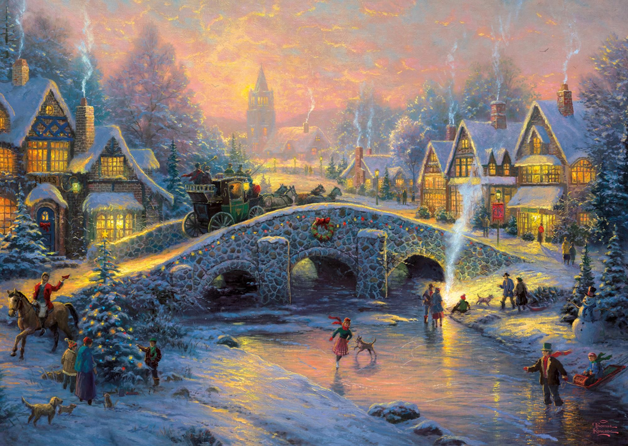 Puzzle Thomas Kinkade: aldeia de inverno