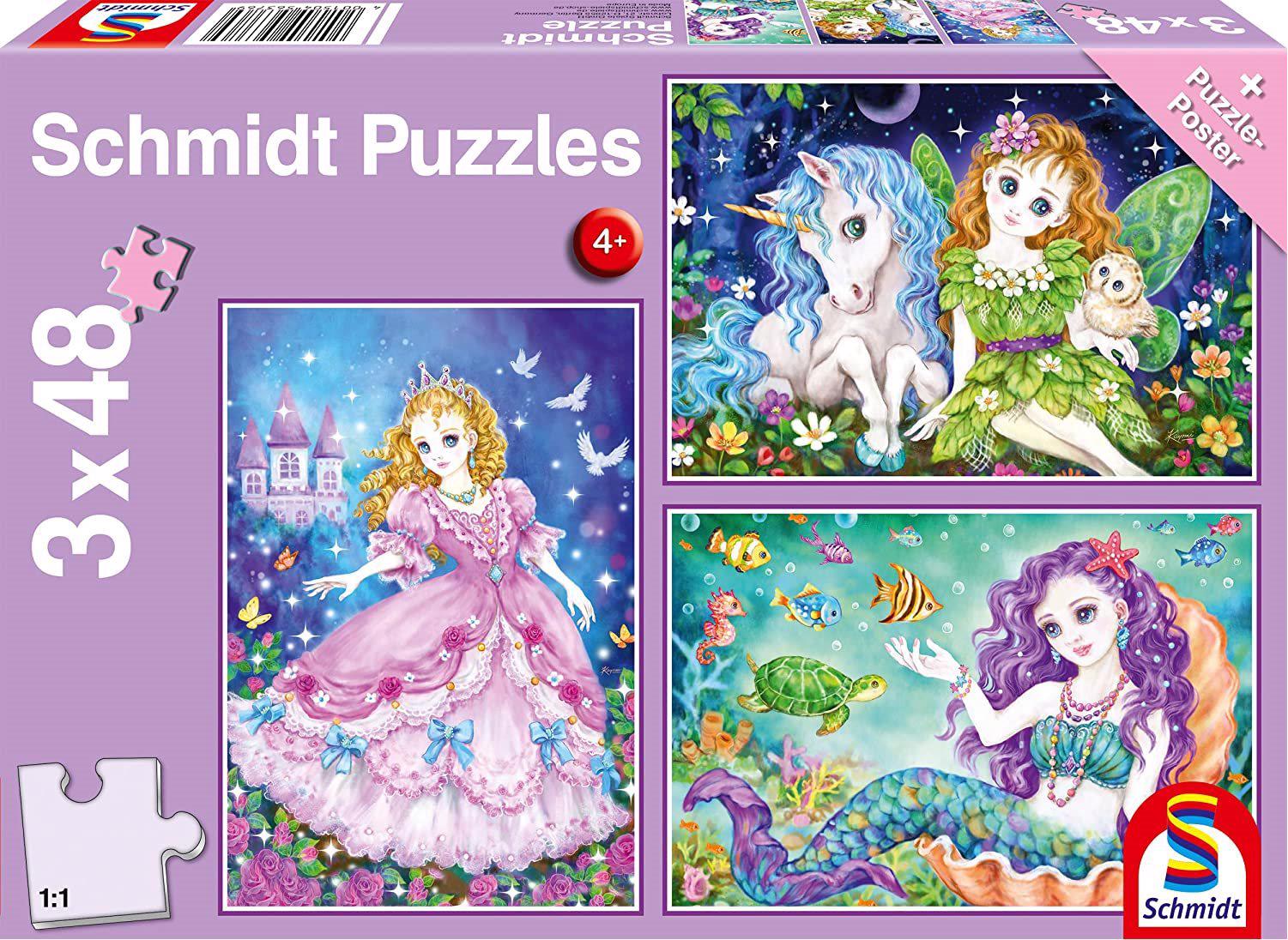 Puzzle 3x48 Prinsesse, fe og havfrue
