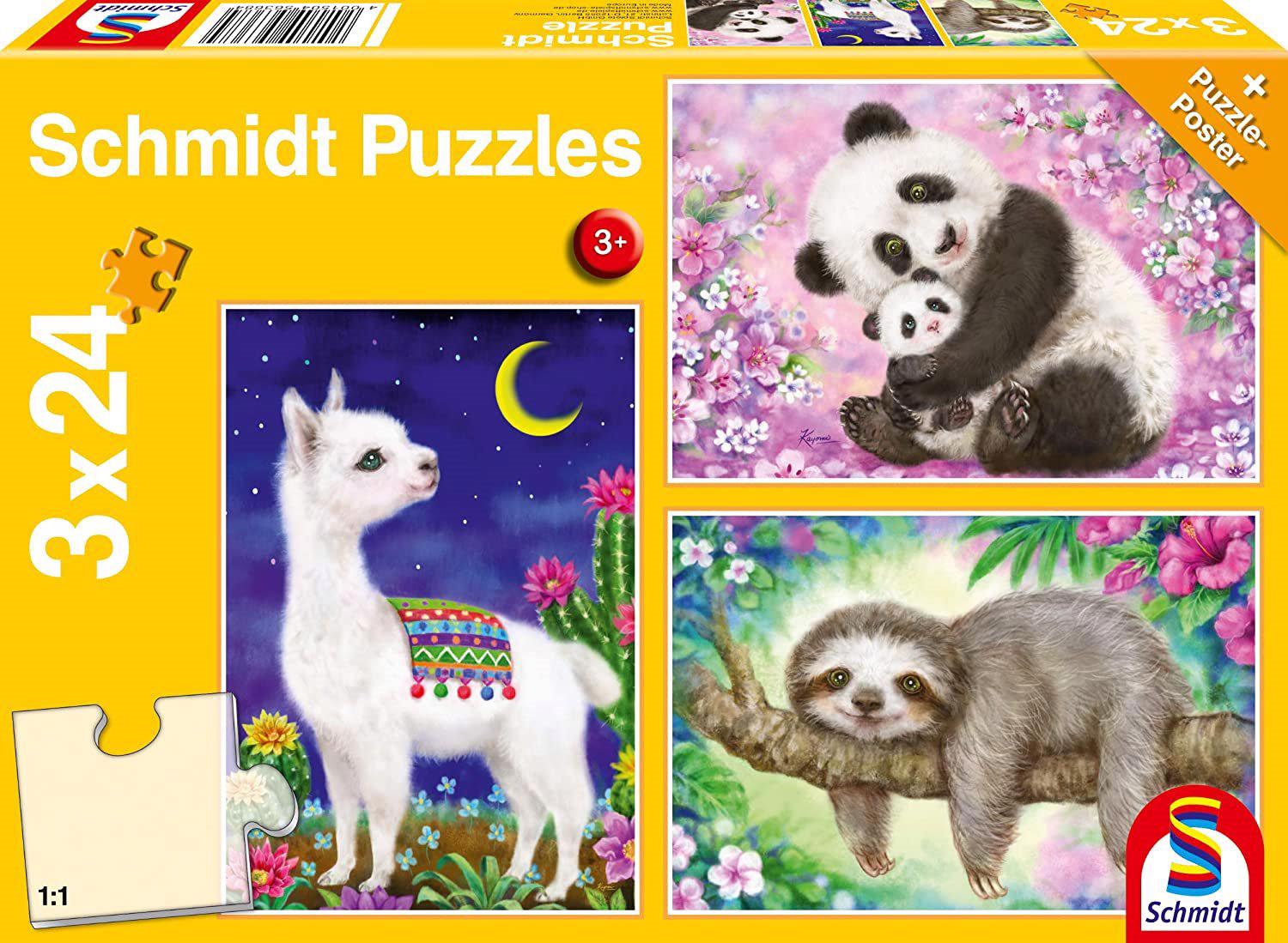 Puzzle 3x24 Panda, Lama, Faultier